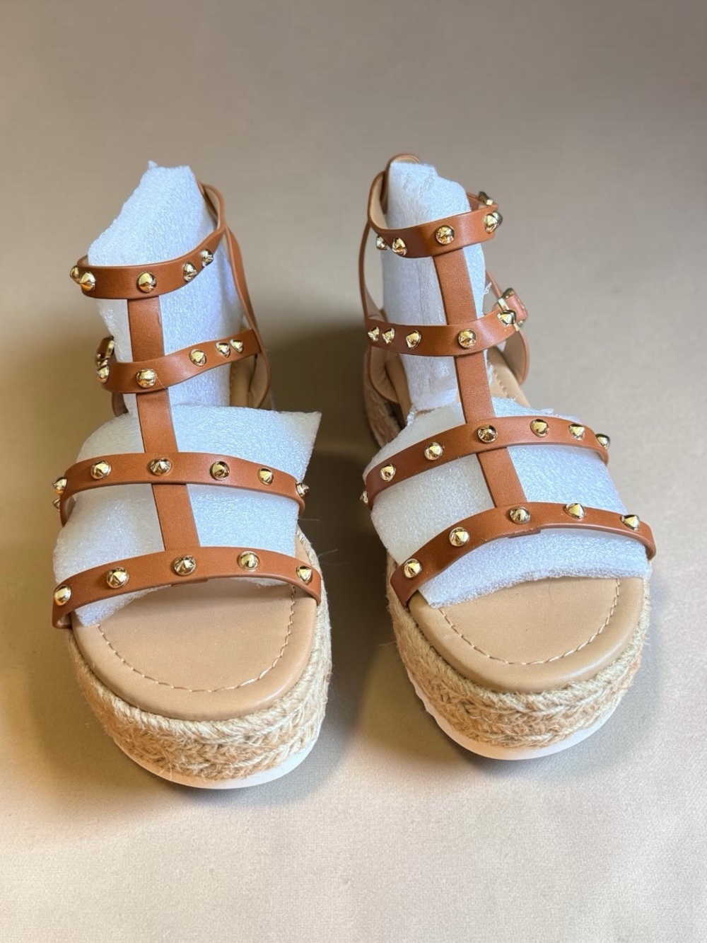 Studded Tan Platform Espadrille Sandals - Women